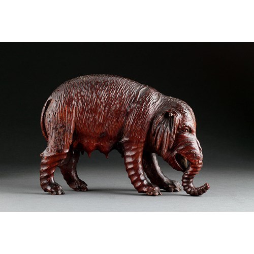 South German Bavarian Oberammergau Carved Pinewood Sculpture of a Female Elephant